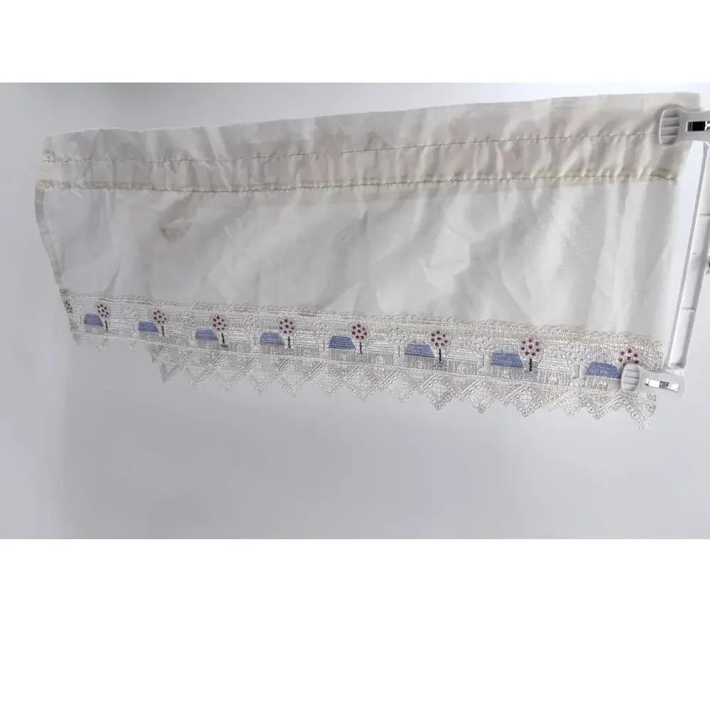 Cottage Village Lace Sheer Rod Pocket Window Valance Cream Blue Red 60x14